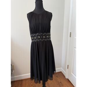 Jessica Howard Sleeveless Black Cocktail Dress Featuring Beaded Empire Waist